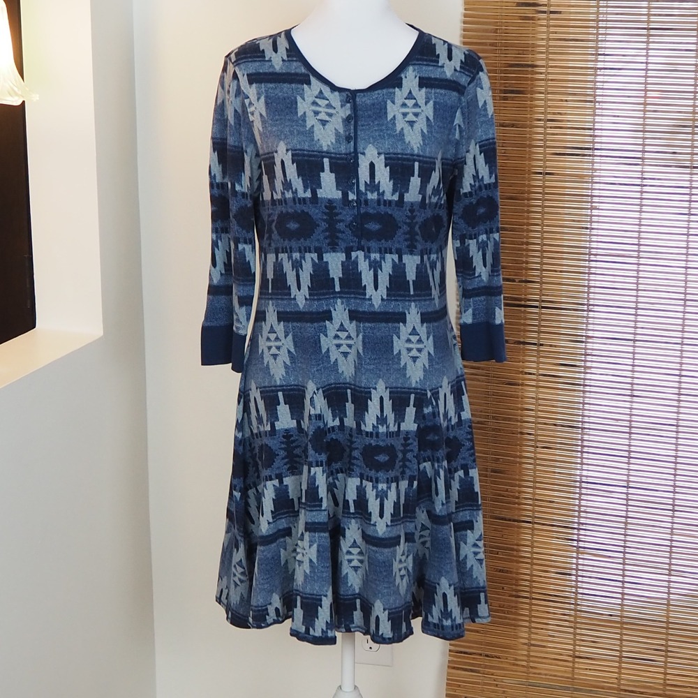 Ralph Lauren Jeans Co. Aztec Print Swing Dress Sz Small South Western Henley Top